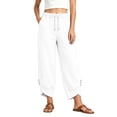 thumbnail image 2 of Karymi Capri Pants for Women Thick Cropped Sweatpants, Elastic Drawstring Waist Jogger Pants, Button Decor Irregular Split Hem Trousers with Side Pockets, 2 of 9