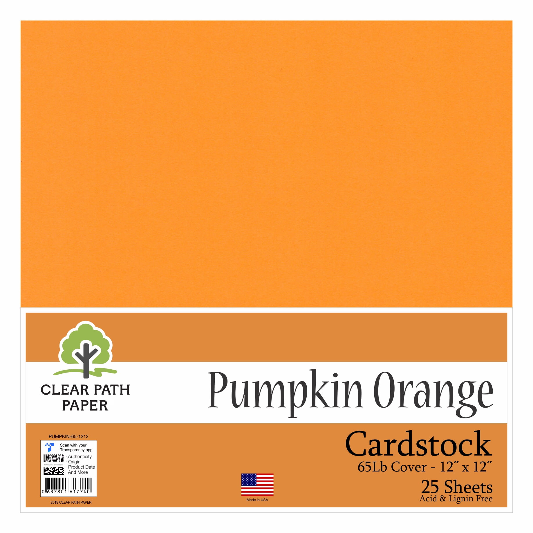 Pumpkin Orange Cardstock - 12 x 12 inch - 65Lb Cover - 25 Sheets