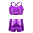 thumbnail image 2 of Sxiwei Kids Girls Two-Piece Sequins Sports Dance Outfit Crop Top with Shorts Gymnastics Dancing Purple 8, 2 of 5