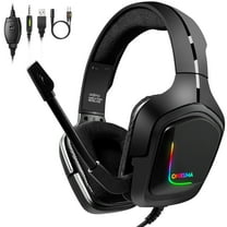 Gaming Headset for PS4, PC, Xbox One Controller, Noise Cancelling Over Ear Headphones with Mic, LED Light, Bass Surround, Soft Memory Earmuffs for Laptop Mac Nintendo Switch Games