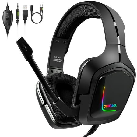 ONIKUMA Gaming Headset with Mic for Xbox One, PS4, Switch and PC, Surround Sound Over-Ear Gaming Headphones with Noise Cancelling Mic, RGB Lights, Volume Control for Smart Phone, Laptops, Mac, iPad.