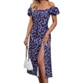 thumbnail image 2 of Biekopu Women  Summer Midi Dress, Elegant Short Sleeve Square Neck Floral Slit Dress for Casual Party Wear, S/M/L, 2 of 8