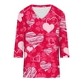 thumbnail image 4 of VALMASS Valentine's Day 3/4 Sleeve V Neck Shirts Women Casual Cute Heart Print Tee Plus Size Pullover Tops (5XL, Hot Pink-A), 4 of 5