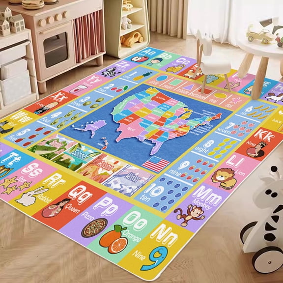 Tuzlier Kids Educational Area Rugs for ABC Alphabet Numbers Map, Soft Non-Slip Washable Carpet for Bedside Classroom Nursery Kids Room Decor, Colorful, 4' x 5'