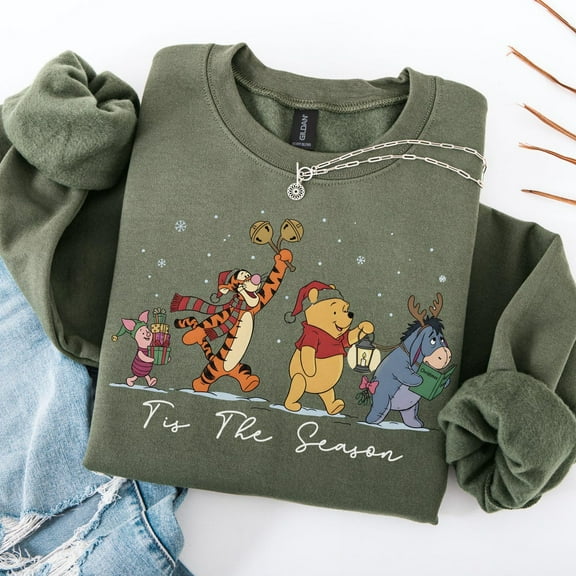 Pooh Tis the Season Christmas Sweatshirt Christmas Lights Pooh Shirt Cute Winnie The Pooh Winter Sweater