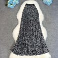 thumbnail image 3 of Summer Boho Floral Maxi Skirts for Women High Waist Flowy Beach Vacation Elastic Waisted Pleated Long Skirt Black One Size, 3 of 3