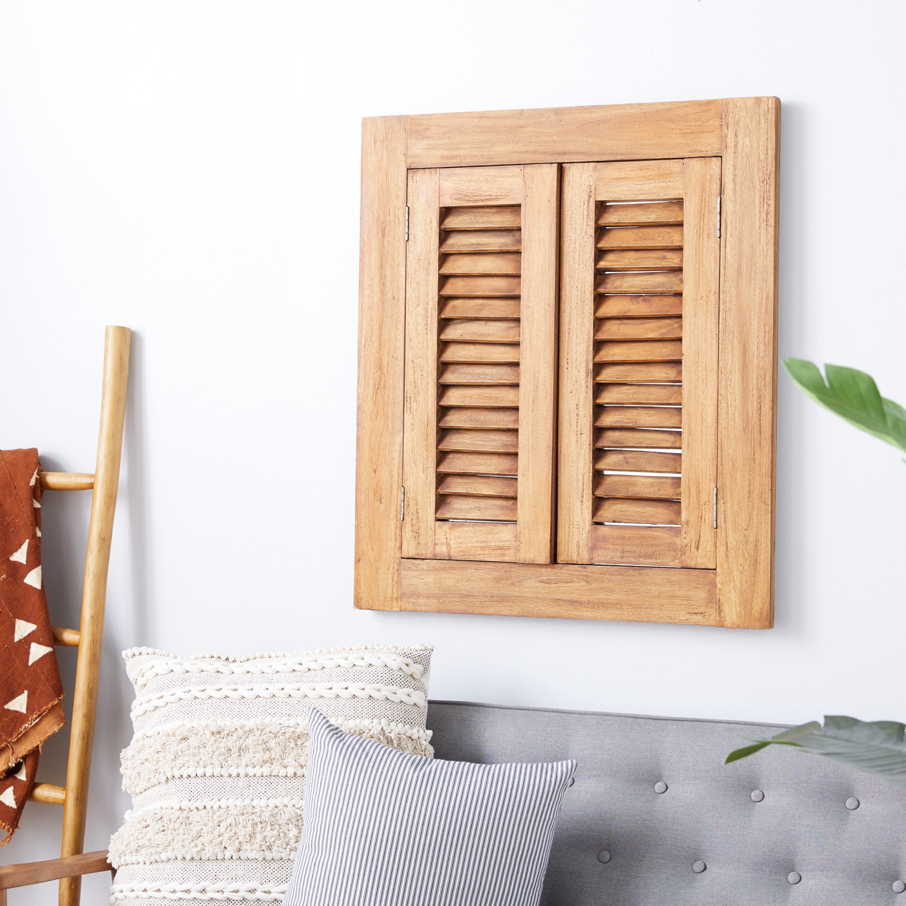 DecMode 31"W, 35"H Rectangle Wall Mirror, Brown