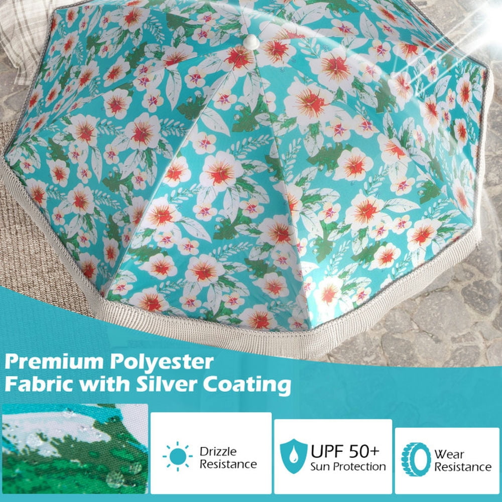 Aimee Lii 6.5 FT Beach Umbrella with Fringe Outdoor Tassel Umbrella with Push Button Tilt, Patio Umbrella, Outdoor Market Umbrella-Green
