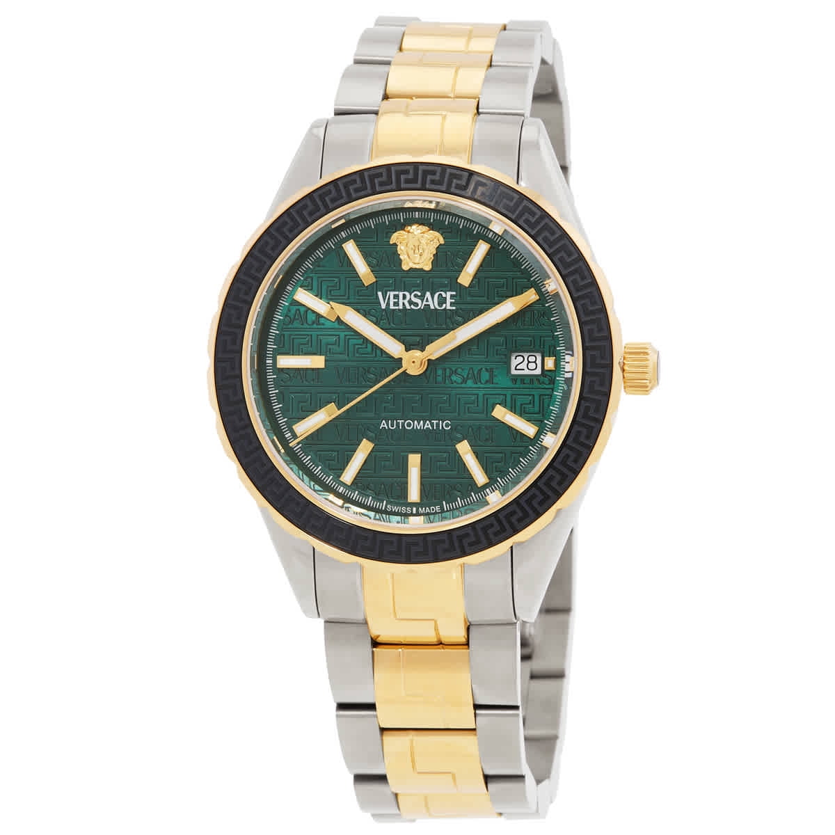 WEST. ウェッシャーツ 緑ver. Versace V-Code GMT Quartz Black Dial Men's Watch VEAFA0824