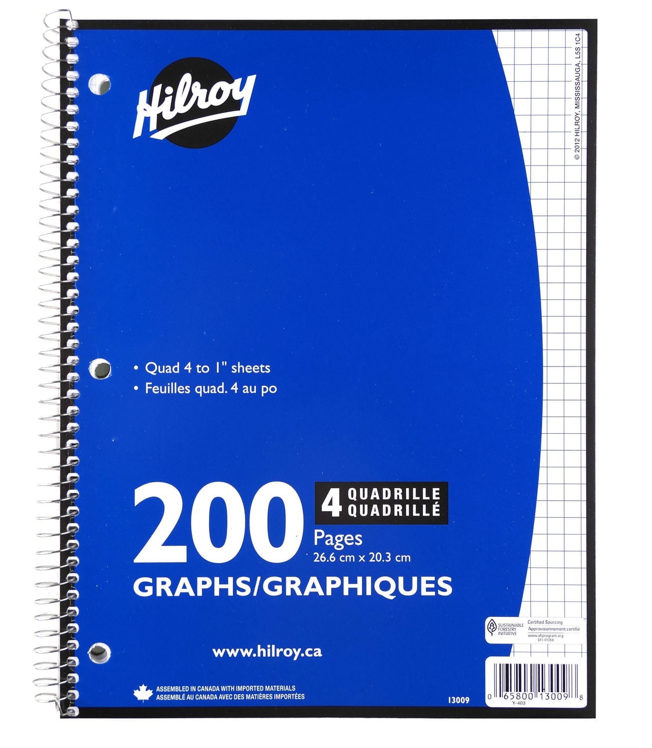 Cahier Hilroy quadrillé 4 au po 200 pages Cahier quadrillé