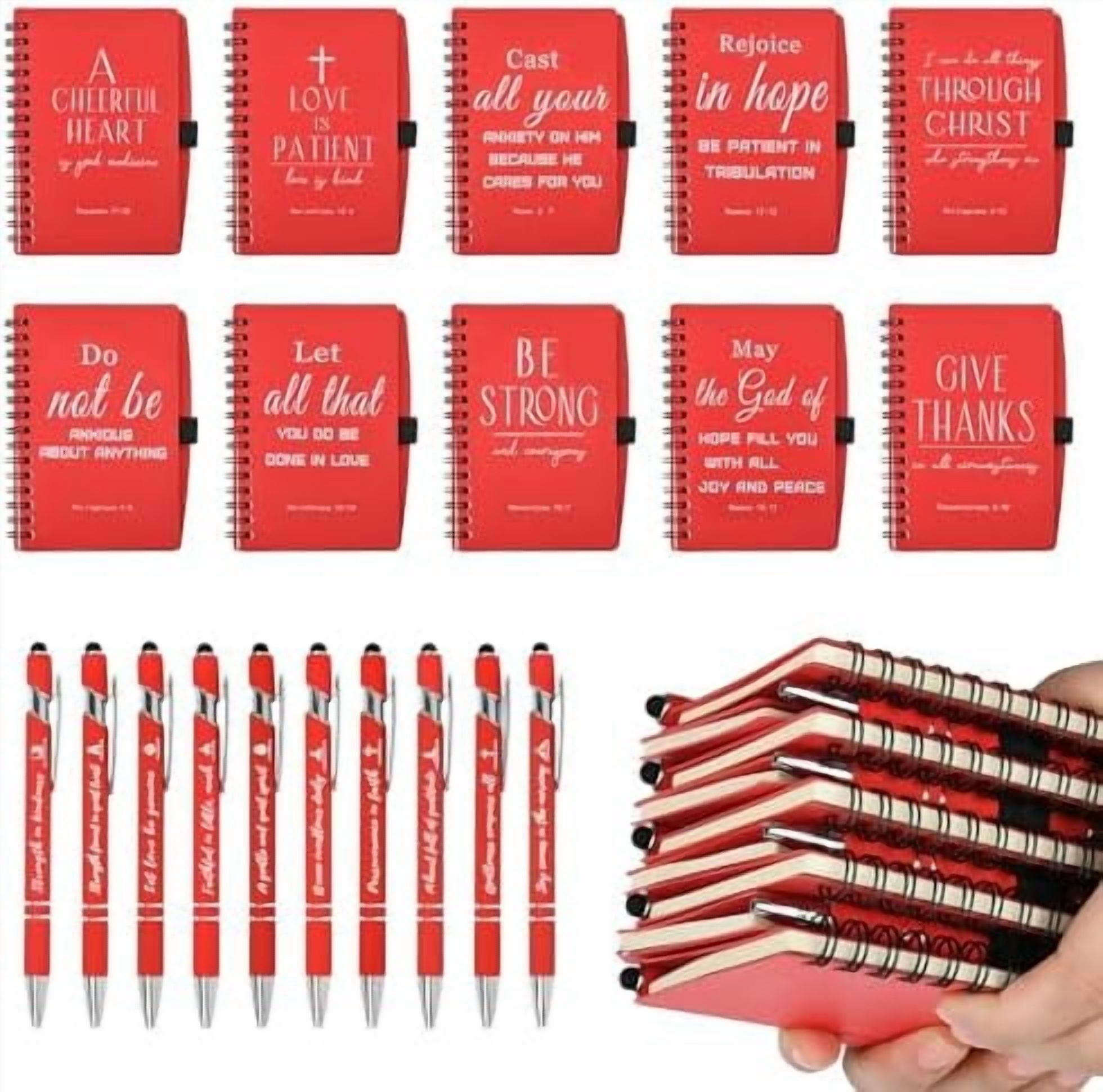 Hasako Christian Prayer Journal Spiral Red Notebooks Bulk with Pens- Small Lined Notepads (4.13”x5.43”) - Mothers Day Gifts for women, Church Members & Bible Study Groups (30 Sets Red)