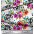 thumbnail image 3 of Soimoi Orange Polyester Crepe Fabric Tiger Face,Leaves & Floral Decor Fabric Printed BTY 42 Inch Wide, 3 of 3