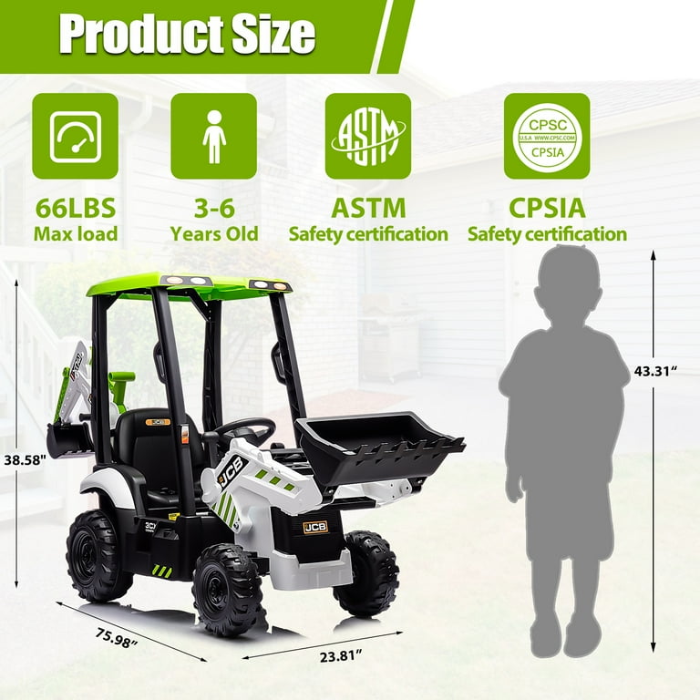 studio daydream JCB×4 12V JCB Ride on Excavator Toy, 4 in 1 Ride on Tractor Truck