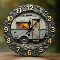 Wall Clock Decorative - Rustic Blue Camper Print 2D Vintage Wall Clocks Battery Operated Silent Non-Ticking for Bedroom, Living Room, Kitchen, Office, Classroom, 10 Inch