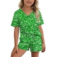 thumbnail image 1 of Conjuntos de blusas y camisas de manga corta con cuello en V para niños, conjunto informal de blusa y pantalones cortos de manga corta con cuello en V y estampado de colores para el Día de San Patrici, 1 of 7