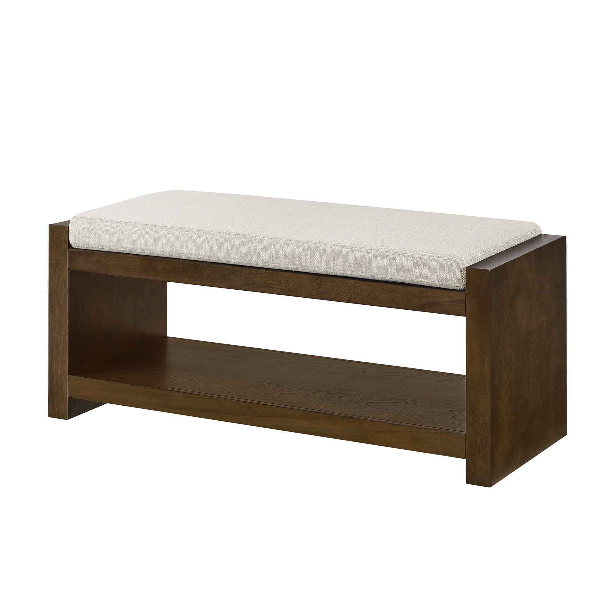 Accent Bench with Lower Shoe Shelf and Removable Cushion, 40-Inch Padded Entryway Bench for Living Room and Bedroom, Beige