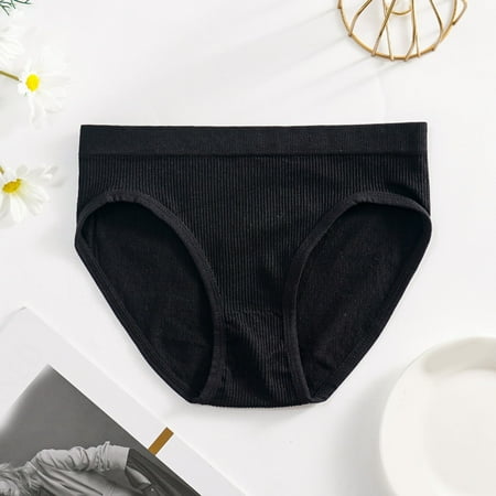 

Qazqa Women Mid Waist Solid Color Ribbed Cotton File Breathable Seamless Briefs Panties Black L