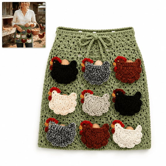 Crochet Egg Collecting Apron, Hands-Free Gathering Pouch With Deep Pockets & Adjustable Tie For Chicken Coop Chores (1PC)