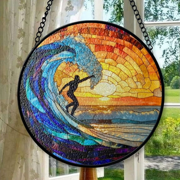 Stained Glass Window Hanging Beach, Valentine’s Day Decor, Festival Gift Ornament, Christmas Ornament Gift, Mother’s Day Keepsake, Keepsake 2025