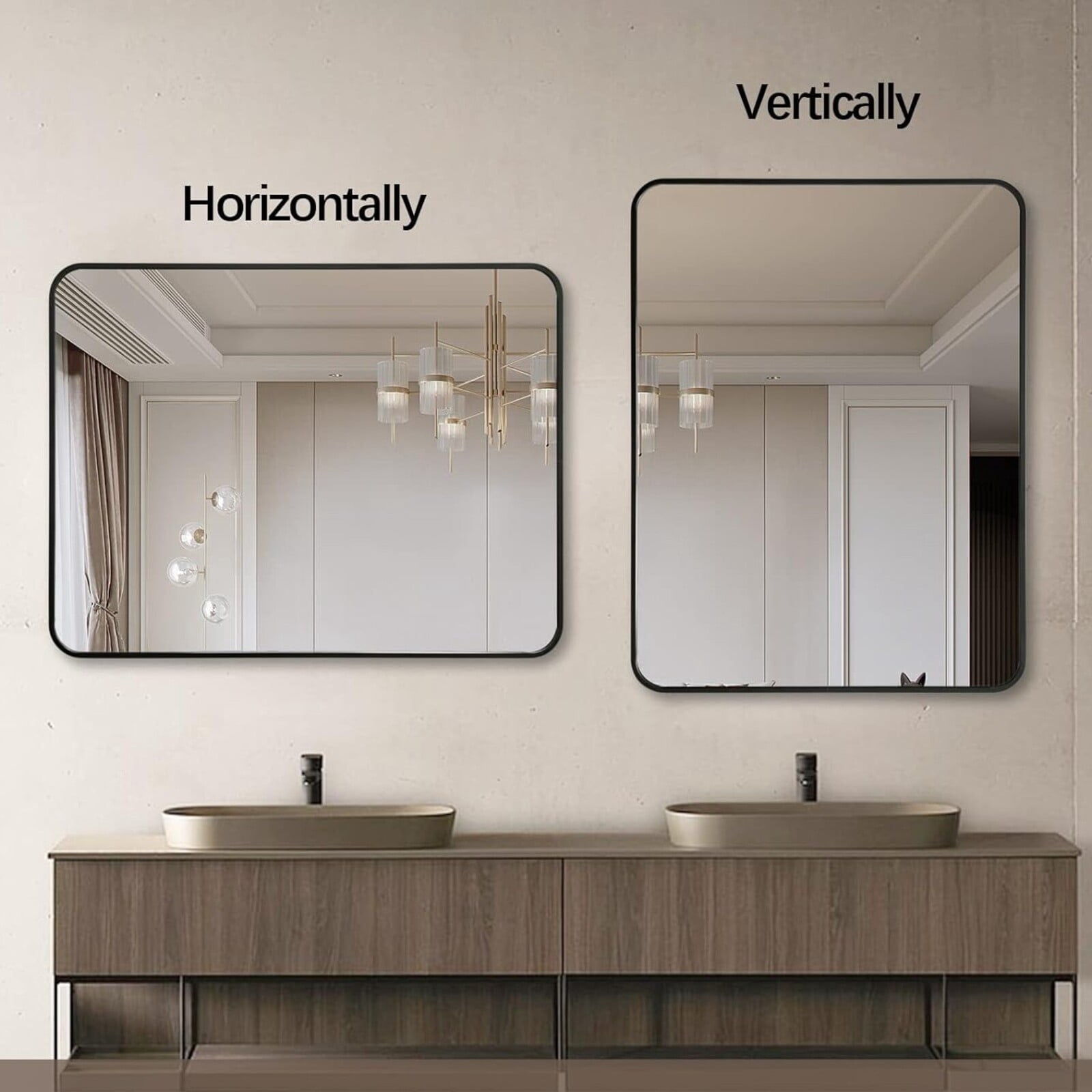 Noble House 22x30 Inch Rectangular Bathroom Wall Mirror, Aluminum Frame Vanity Mirror, Black