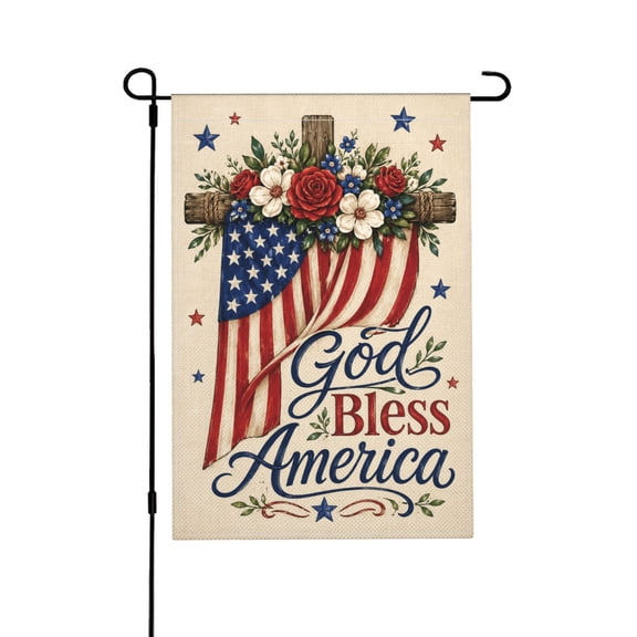 God Bless America Cross Garden Flag 12 x 18 Inch Double Sided, Small Outdoor Decoration for Porch Patio Lawn