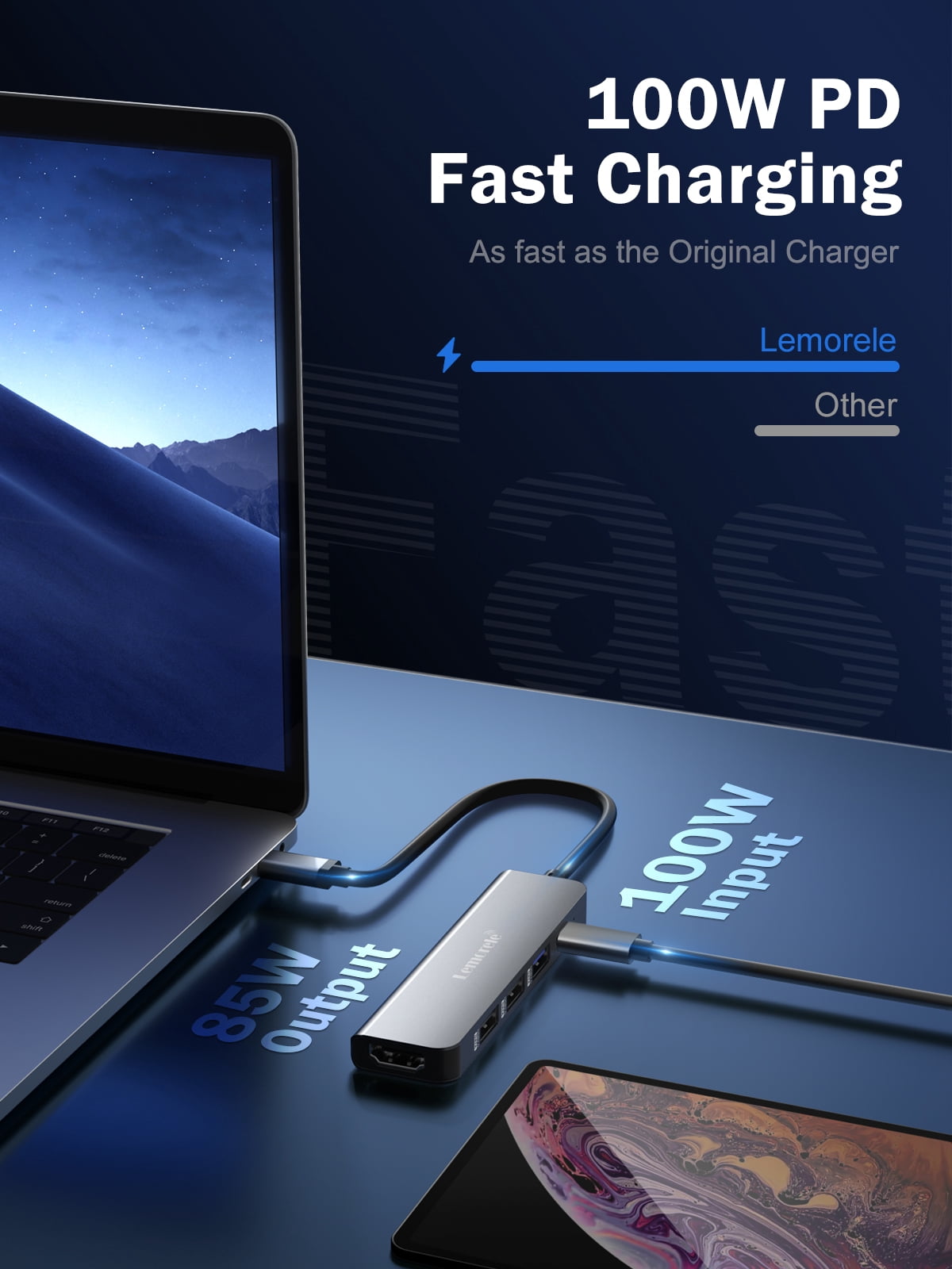 Lemorele USB C Docking Station, 5-in-1 Dongle Adapter with 4k HDMI, 3 USB A, PD100w USB C Adapter for Macbook Air/Pro M1, iPad M1, Windows, Switch, Lenovo, Android