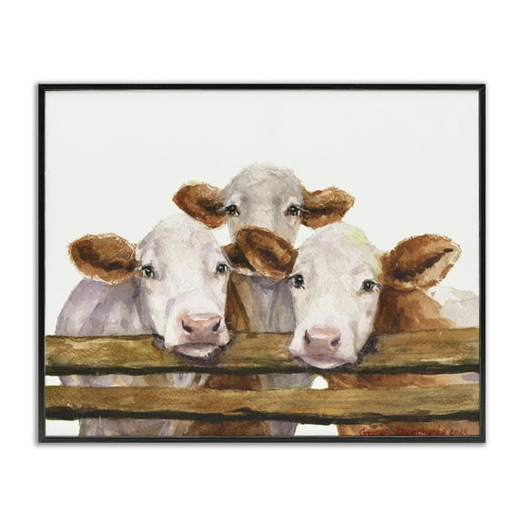 Stupell Industries Three Cow Friends Animals Painting Black Framed Art Print Wall Art, 14 x 11
