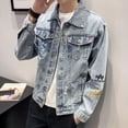 thumbnail image 3 of Abrigo vaquero con botones para hombre con bordado Chaquetas vaqueras para hombre con agujeros rasgados Nuevo en entrega rápida Y2k Precio económico Elegante de tela, 3 of 5