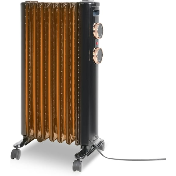 Portable Electric Radiator Heater Oil Filled With 3 Heating Modes, Adjustable Thermostat, Universal Wheels, Overheat & Tip-Over Protection For Bedroom Home Office,Indoor Use,Black