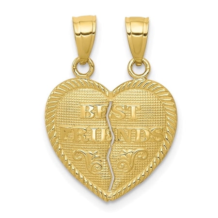 Diamond2Deal 10k Yellow Gold BEST FRIENDS Break-A-Part Heart Pendant for Women (L- 0.79 inch, W-0.63 inch)