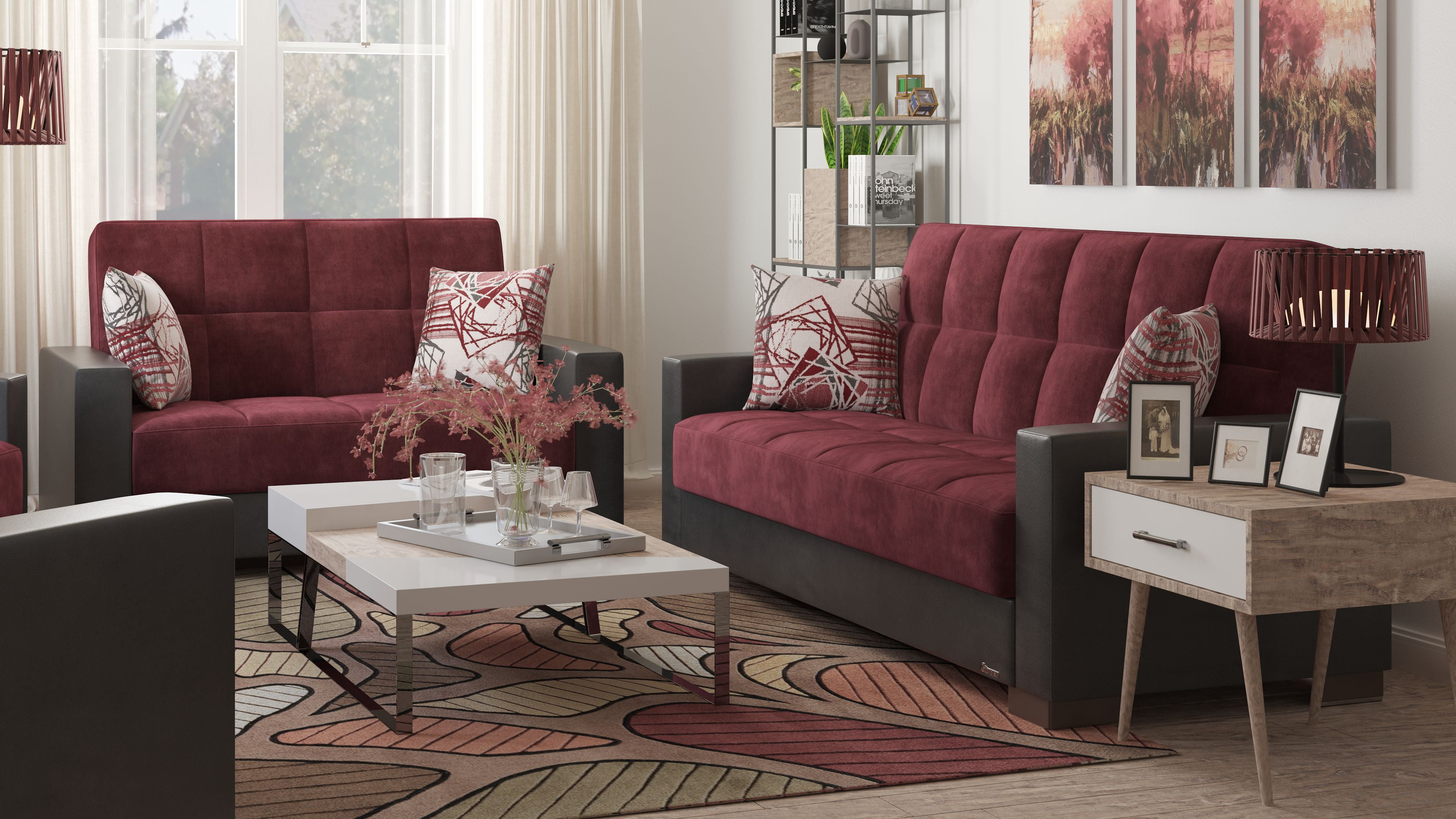 Ottomanson Origins Sleeper Loveseat, Burgundy Color Microfiber