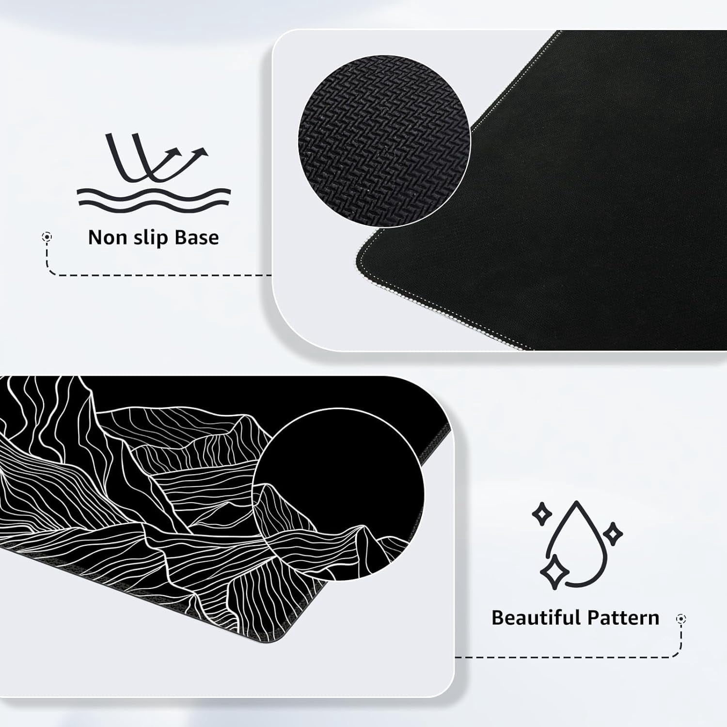 Gaming Mouse Pad (35.4x15.7 in), Large Stable Rubber Base Mousepad with Stitched Edges, Keyboard Mouse Mat Desk Pad for Work, Game, Office, Home (Mountain-White)