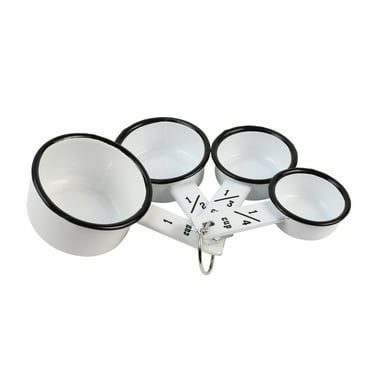 Vintage Style White Enamel Measuring Cup Set 4 Cups Rustic Cookware Bakeware Kitchen Tools