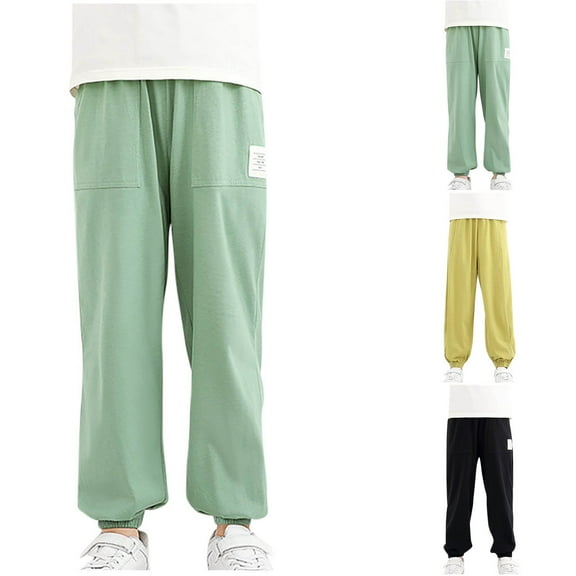 DGXTA Girls' Straight Leg Sweatpants High Elastic Waist Cotton Pants Drawstring Casual Wide Leg Solid Jogger Swearpants