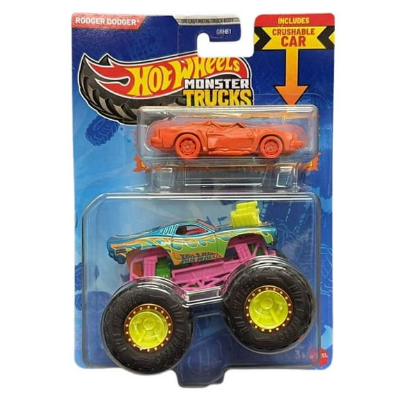 Mattel - Hot Wheels Monster Truck & Car - RODGER DODGER & CRUSHED COUPE - SPEED BUMP [JCG44]