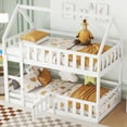 thumbnail image 6 of Bellemave House Bunk Bed with Fence and Door, Wood Low Twin Over Twin Bunk Beds Frame with Roof, Floor Bunk Loft Bed for Bedroom (White), 6 of 8