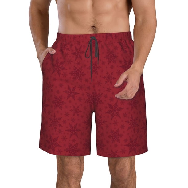 Fotbe Christmas Red Snowflakes Trajes de Baño Estampados para Hombre, Shorts de Verano de Secado Rápido, Ropa de Playa, Bañadores-Medium