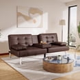 thumbnail image 2 of Vineego Couch Relax Modern Wood Convertible Folding and Futon Sofa Bed with 2 Cup Holder, Brown, 2 of 7