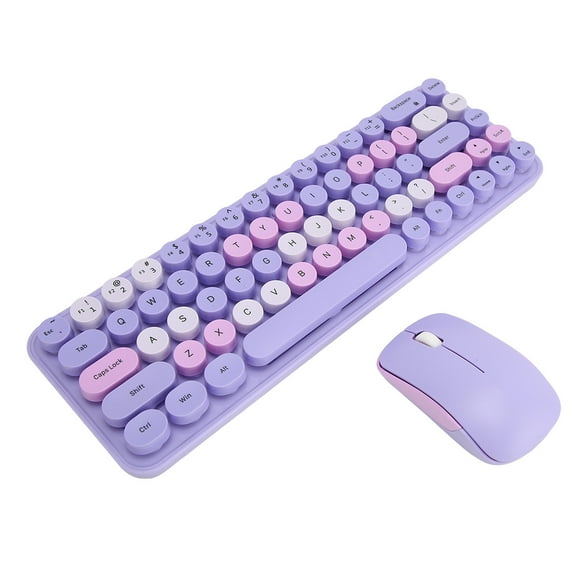 Gaming Keyboard Mouse, Retro Cute USB Keyboard Mouse for Office Purple Mixed Color