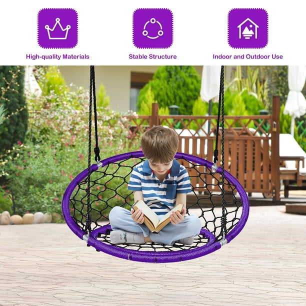 Costway Spider Web Chair Swing w Adjustable Hanging Ropes Kids Play Equipment Purple