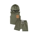 thumbnail image 1 of Mialoley Infant Baby Boy 2 Pieces Outfits, Patchwork Hooded Sleeveless Tank Tops + Elastic Waist Solid Color Shorts Summer Set, 1 of 8
