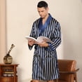 thumbnail image 4 of matoen Robe de Pyjama Décontractée pour Hommes Manches Longues Rayée avec Poche, Vêtement de Nuit Confortable à Lacets Col en V avec Shorts, 4 of 6