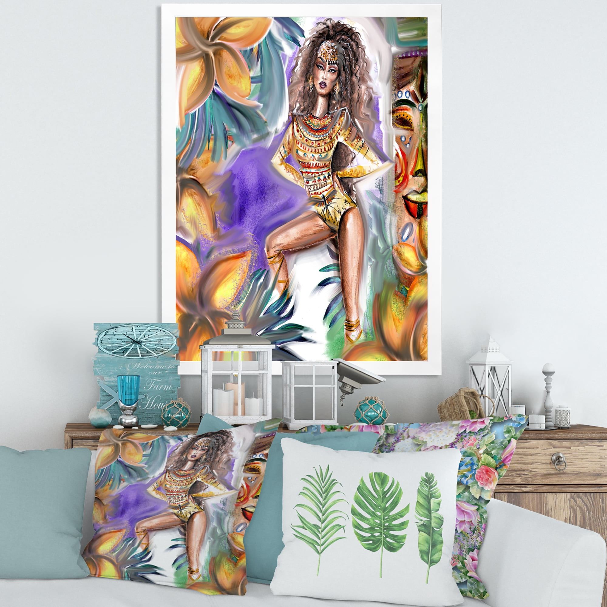 Designart 'Tropical Amazon Warrior Woman ' Traditional Framed Art Print