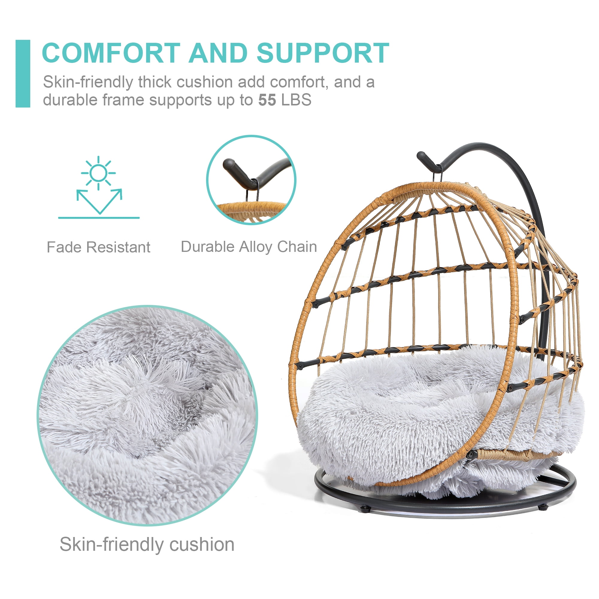 SWITTE Wicker Pet Bed Hammock Hanging Swing Cat Bed Dog Cats Indoors Outdoors Light Grey Walmart