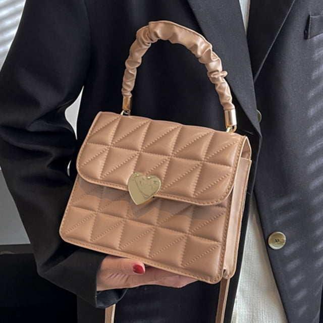 Bolsa de hombro para mujer elegante con cerrojo de corazón pequeño para mujer (Caqui) Ehuebsd Para Estrenar