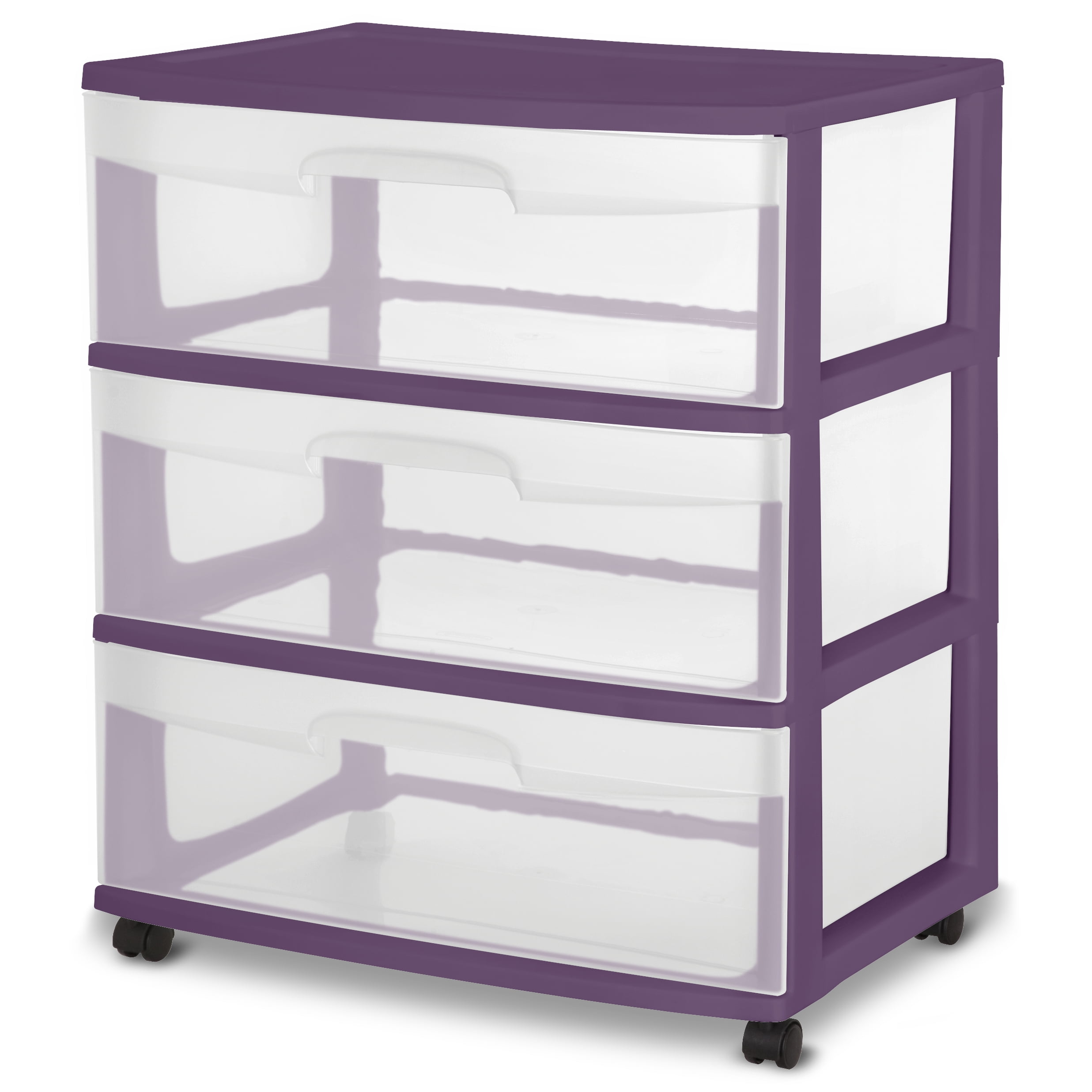 Sterilite, Wide 3 Drawer Cart, Moda Purple