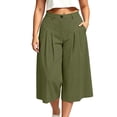 thumbnail image 7 of Mifsaly Plus Size Cropped Linen Pants Women Pleated Front High Waist Capris Lightweight Flowy Everyday Casual Work Office Bottoms with Pockets Army Green,XXXXL, 7 of 7