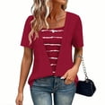 thumbnail image 2 of Agkizg Women's Fake Two-Piece Blouse Crew Neck Short Sleeve Printed Casual Fashion Summer Top, 2 of 5