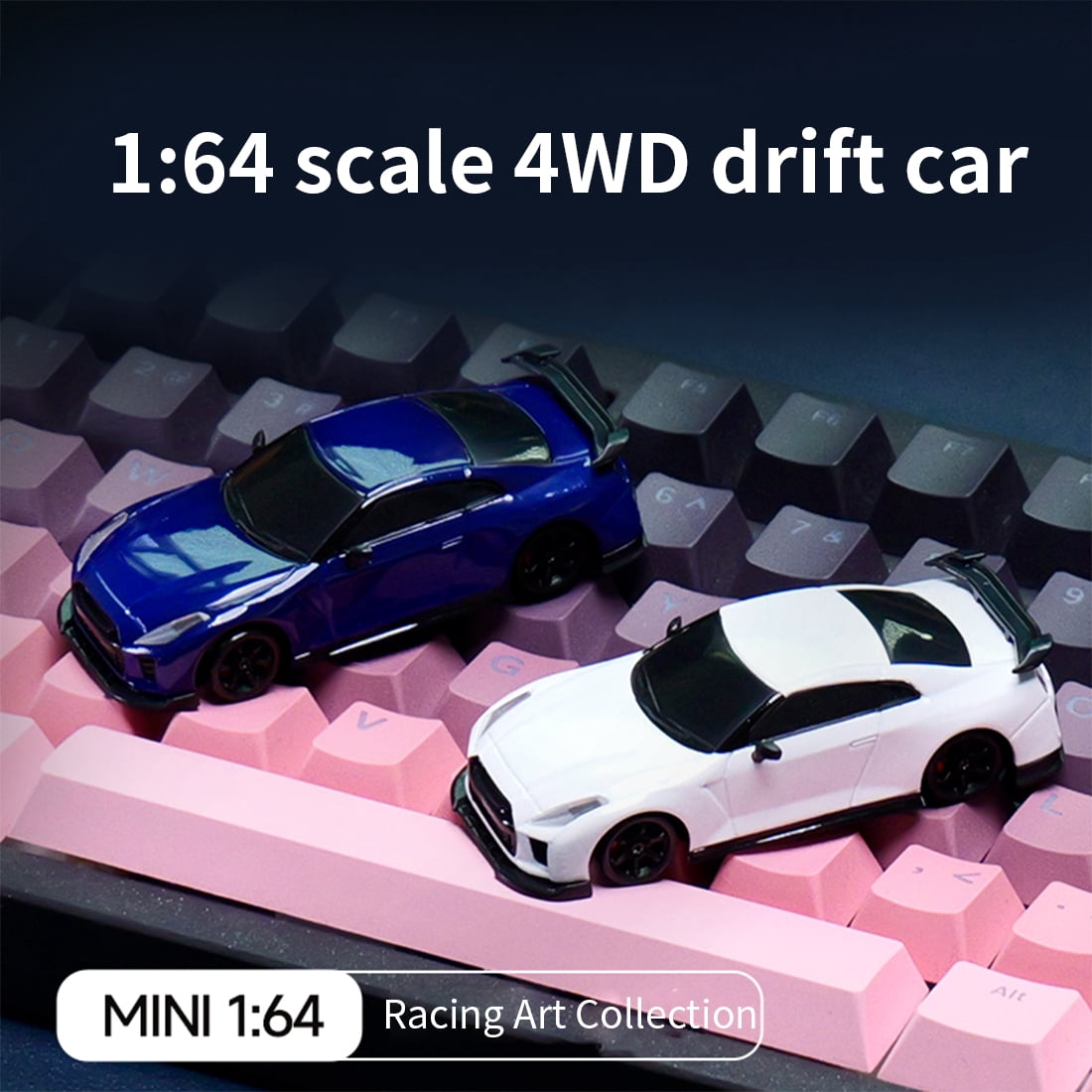 1/64 Mini RC Car, 4WD Full-Proportional Throttle with Semi-Pro Steering, 2m/s Speed, Type-C Fast Charging, LED Lights & High-Detail Die-Cast Shell Mini Racing Toy for Adults