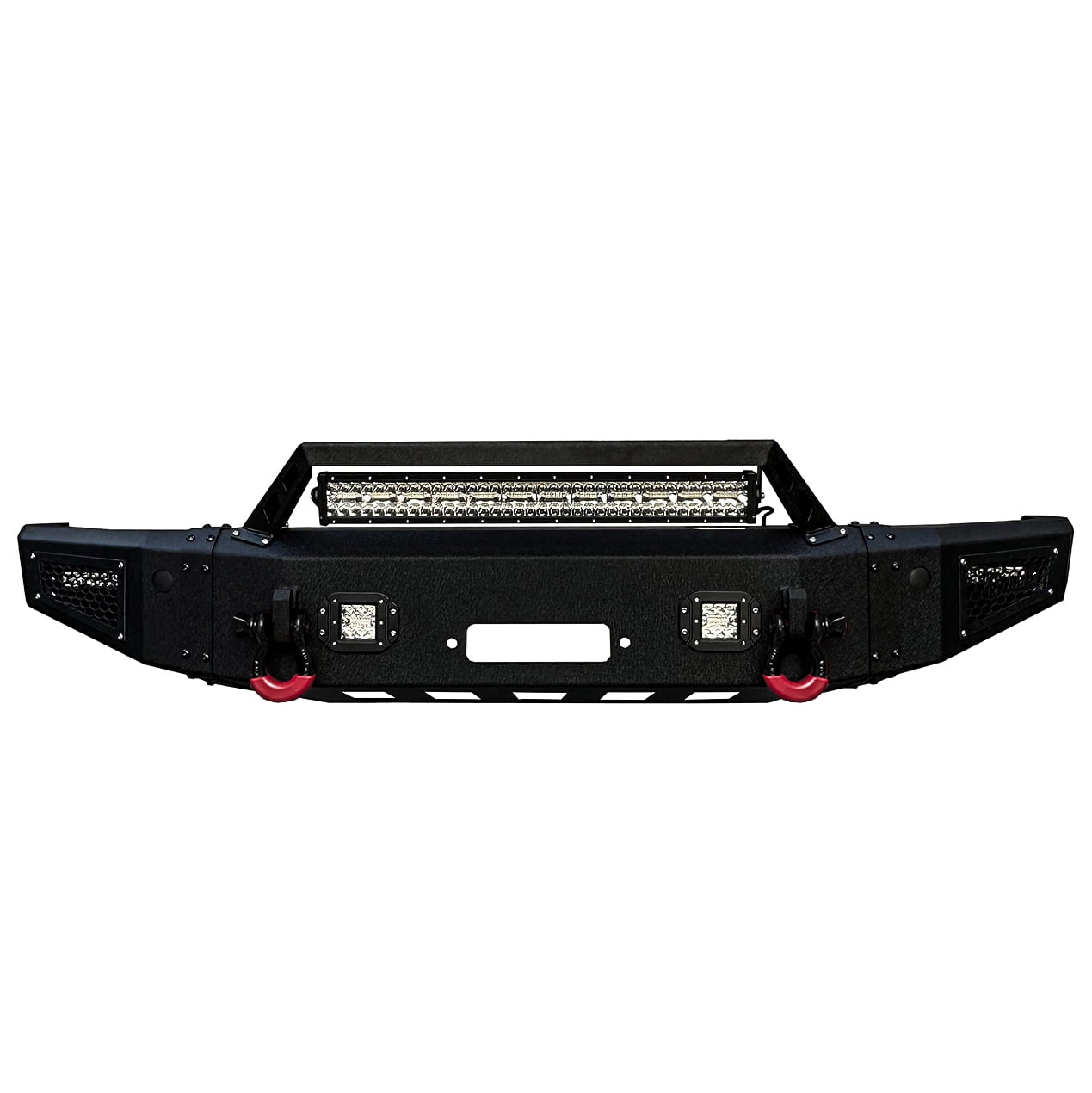 Vijay Compatible with 2015-2016-2017-2018 RAM 1500 Rebel Front Bumper Textured Black Steel with Light and D-ring